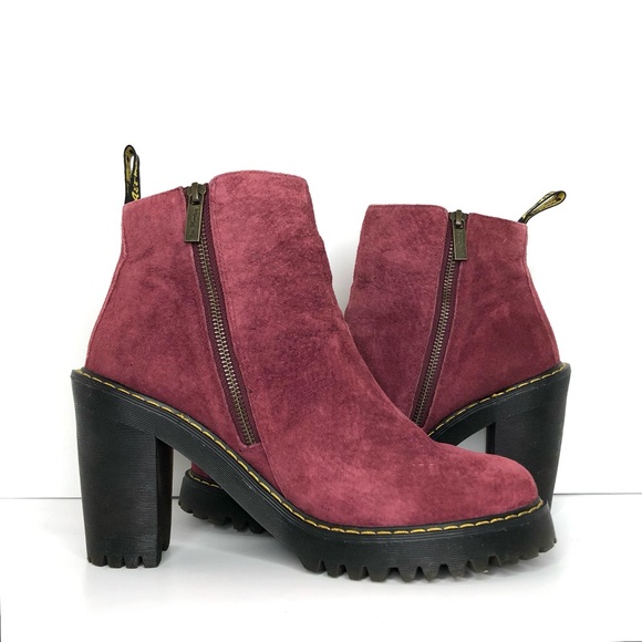 Dr Martens Magdalena Suede Leather Burgundy Ankle Zip Boots Women’s 11 Shoes - Picture 9 of 13